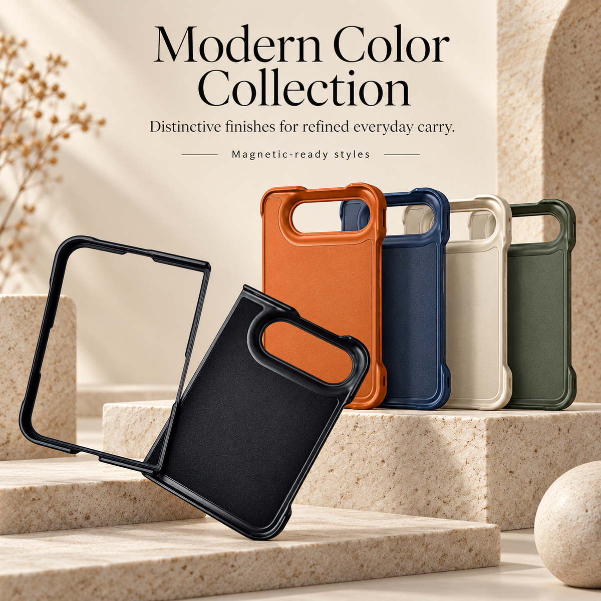 Premium iPhone Case Solid Color Hard PC Artificial Leather MagSafe Magnetic Wireless Charging Foldable Cover Shockproof Bumper Slim Durable Phone Cover Case