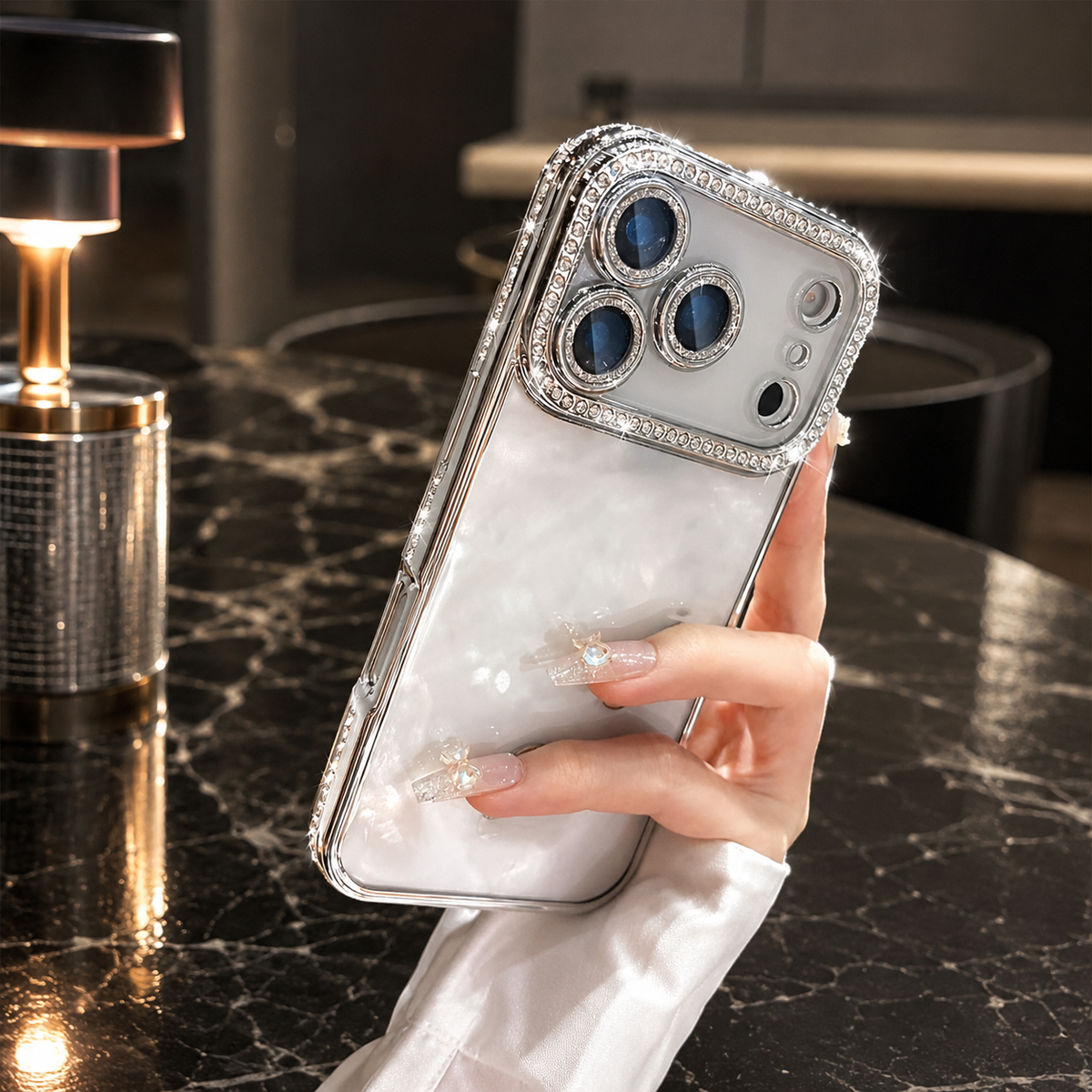 Premium iPhone Case Sparkling Rhinestone Clear Plating Shockproof TPU Dual Layer Anti Scratch Non Slip Lightweight Protective Bumper Cover Case Design