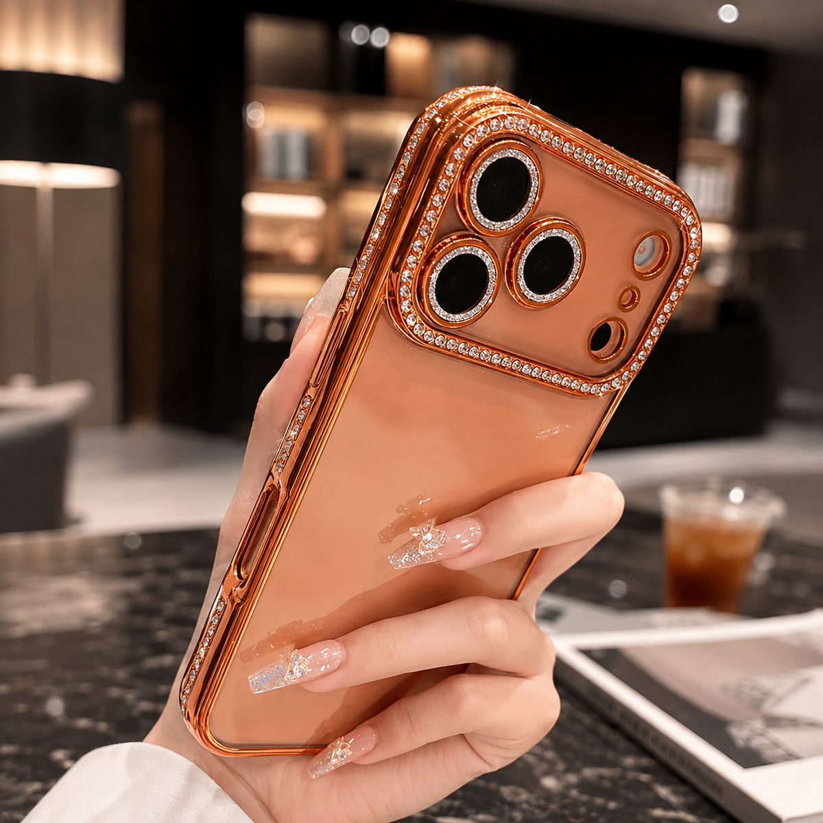 Premium iPhone Case Sparkling Rhinestone Clear Plating Shockproof TPU Dual Layer Anti Scratch Non Slip Lightweight Protective Bumper Cover Case Design