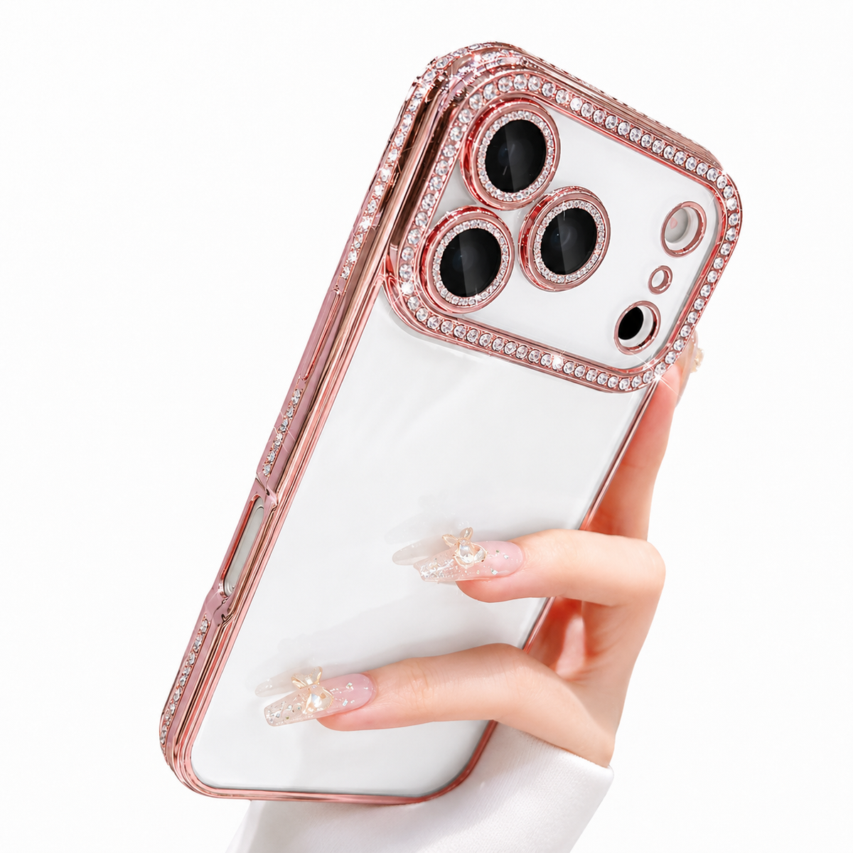 Premium iPhone Case Sparkling Rhinestone Clear Plating Shockproof TPU Dual Layer Anti Scratch Non Slip Lightweight Protective Bumper Cover Case Design