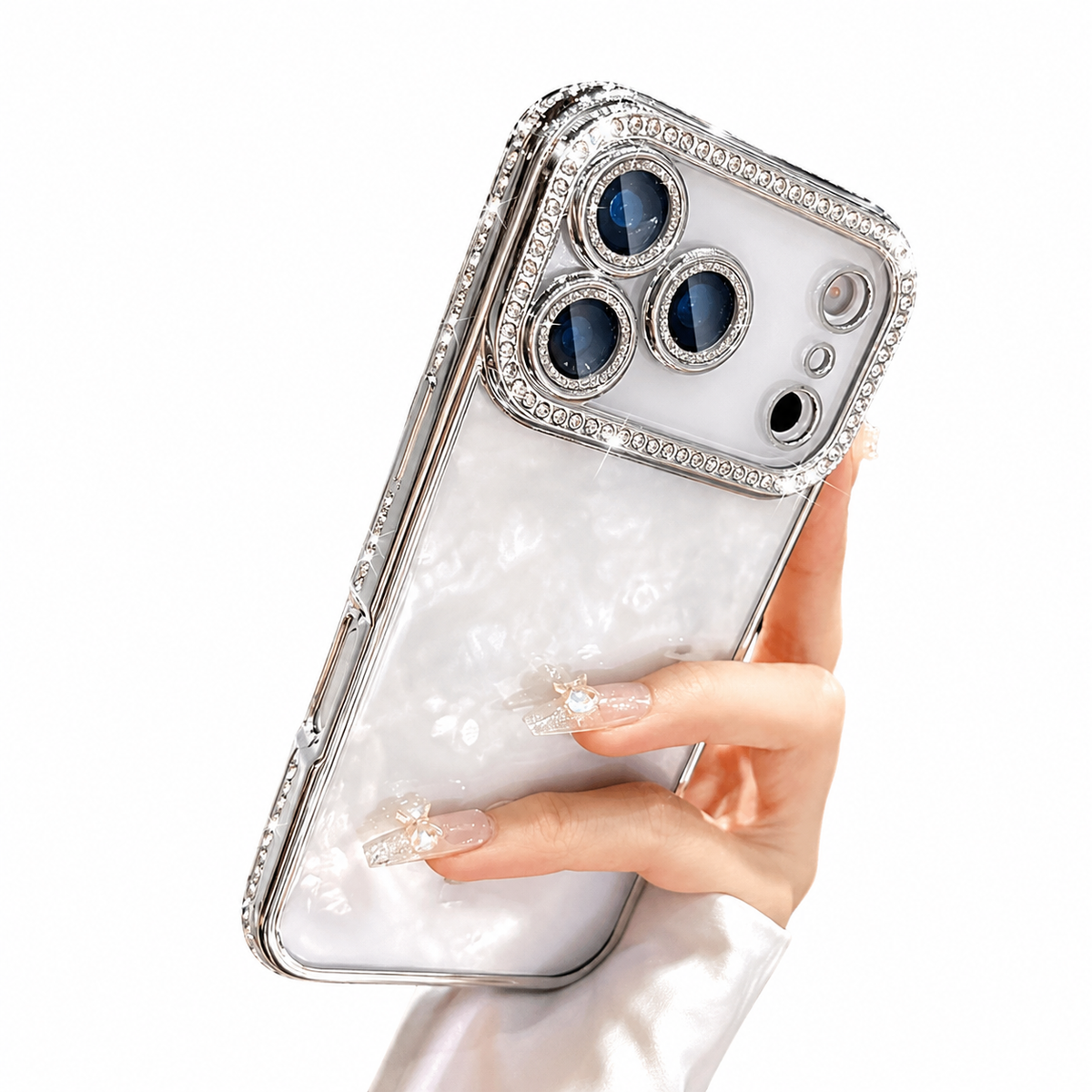 Premium iPhone Case Sparkling Rhinestone Clear Plating Shockproof TPU Dual Layer Anti Scratch Non Slip Lightweight Protective Bumper Cover Case Design
