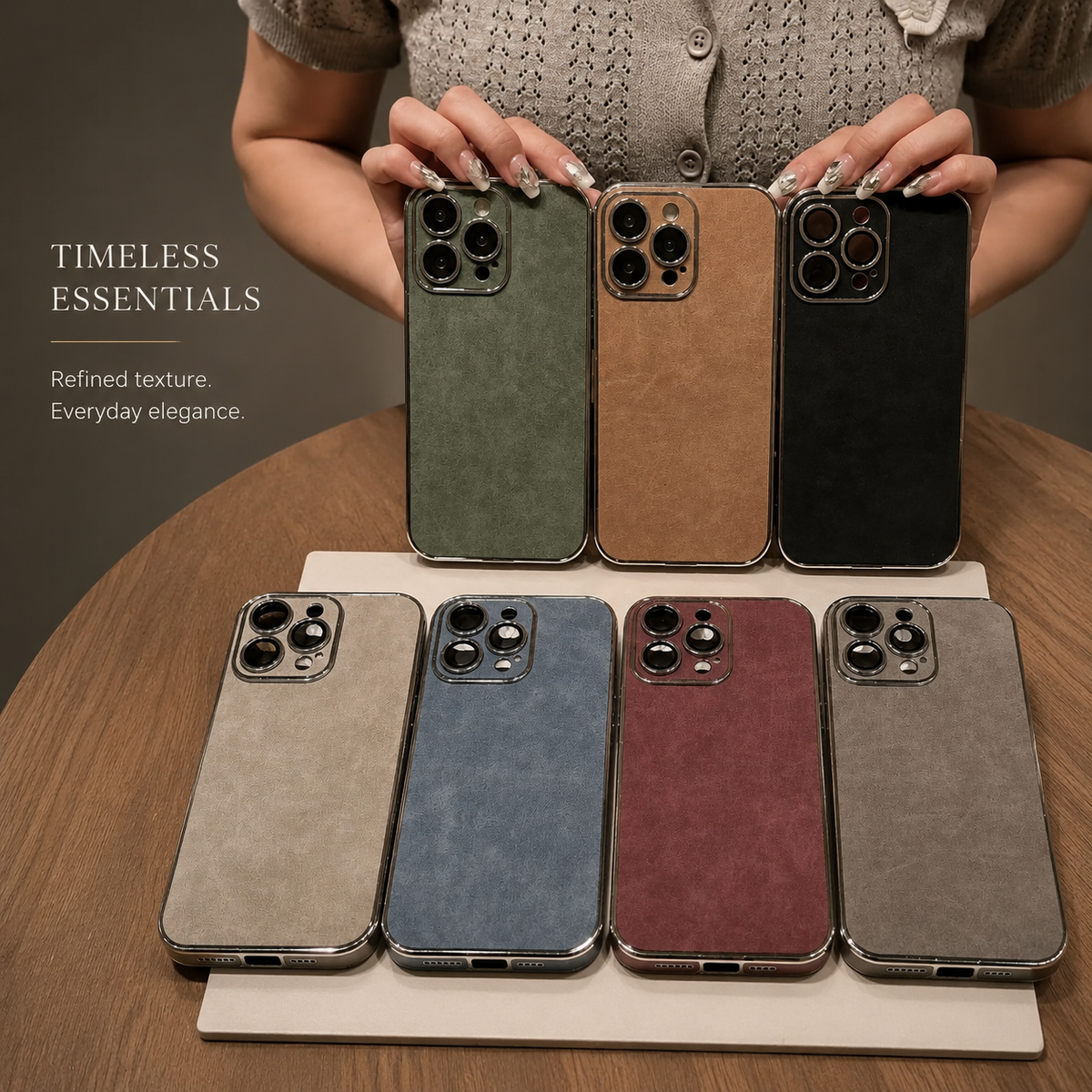Premium iPhone Case Suede Leather Electroplated Ultra Thin Shockproof Protective Cover Soft Silicone Edges Non Slip Camera Lens Protection Slim
