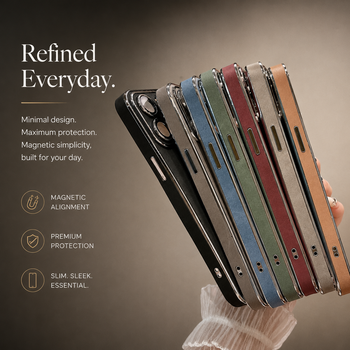 Premium iPhone Case Suede Leather Electroplated Ultra Thin Shockproof Protective Cover Soft Silicone Edges Non Slip Camera Lens Protection Slim