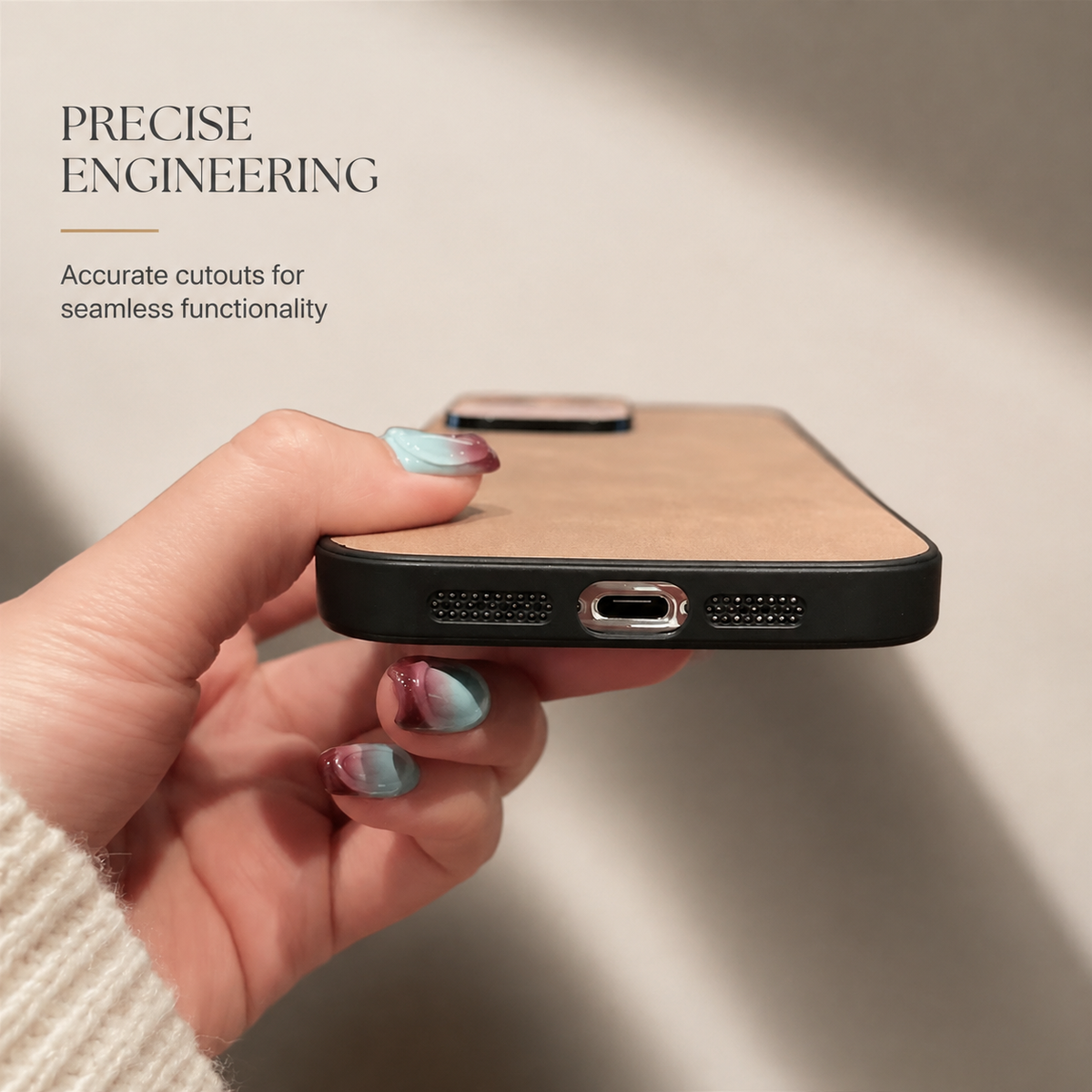Premium iPhone Case Suede Leather Electroplated Ultra Thin Shockproof Protective Cover Soft Silicone Edges Non Slip Camera Lens Protection Slim