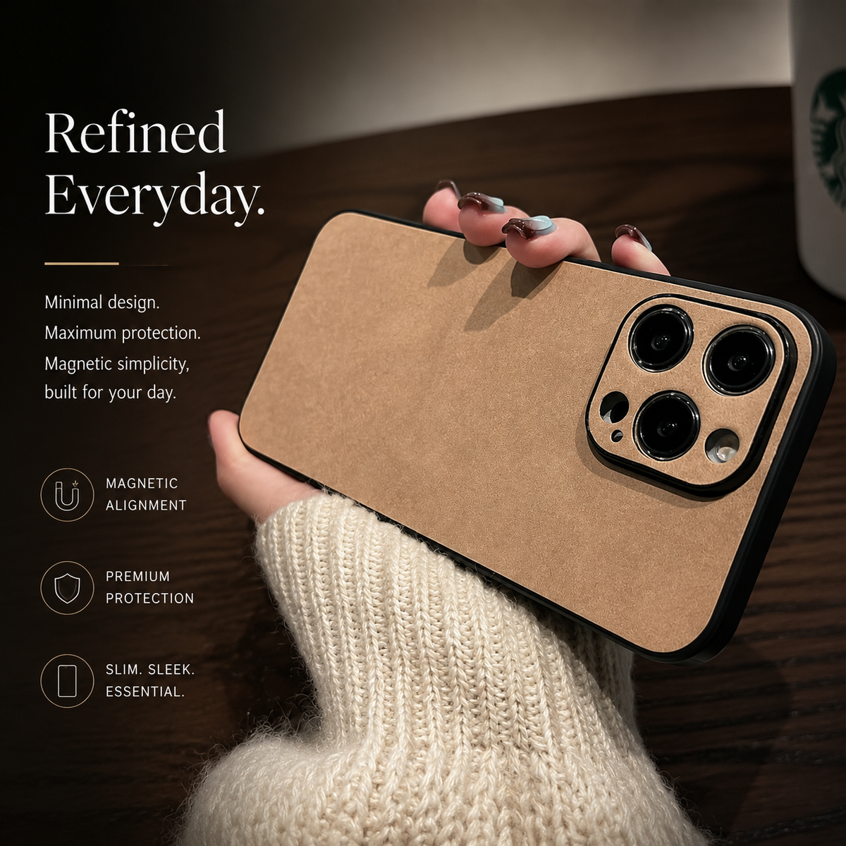 Premium iPhone Case Suede Leather Electroplated Ultra Thin Shockproof Protective Cover Soft Silicone Edges Non Slip Camera Lens Protection Slim