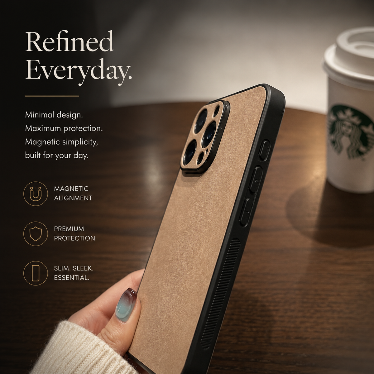 Premium iPhone Case Suede Leather Electroplated Ultra Thin Shockproof Protective Cover Soft Silicone Edges Non Slip Camera Lens Protection Slim