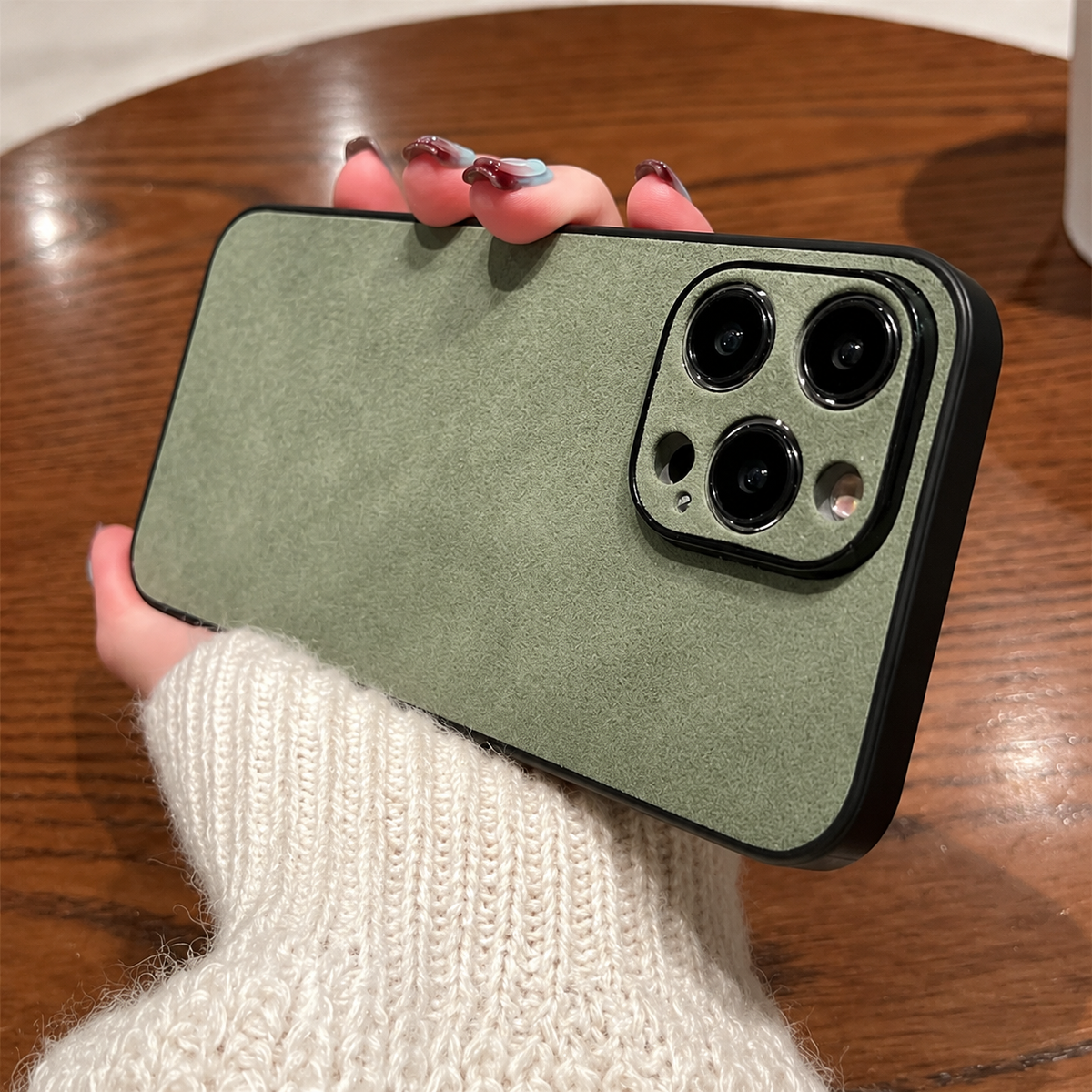 Premium iPhone Case Suede Leather Electroplated Ultra Thin Shockproof Protective Cover Soft Silicone Edges Non Slip Camera Lens Protection Slim