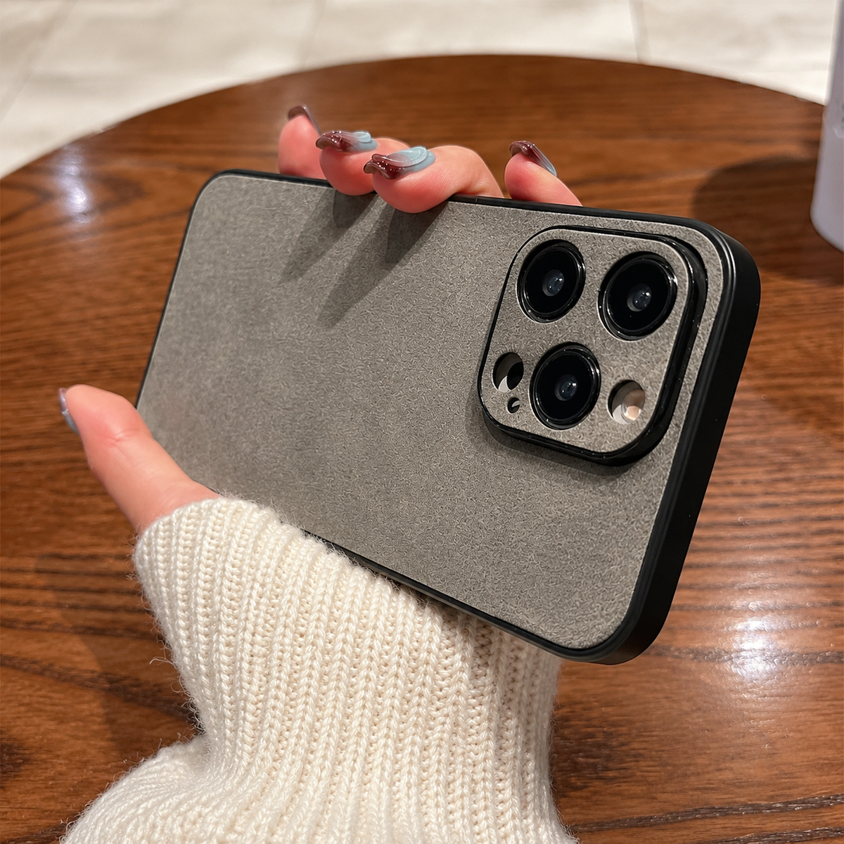 Premium iPhone Case Suede Leather Electroplated Ultra Thin Shockproof Protective Cover Soft Silicone Edges Non Slip Camera Lens Protection Slim