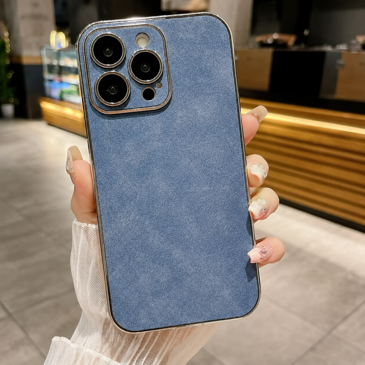 Premium iPhone Case Suede Leather Electroplated Ultra Thin Shockproof Protective Cover Soft Silicone Edges Non Slip Camera Lens Protection Slim