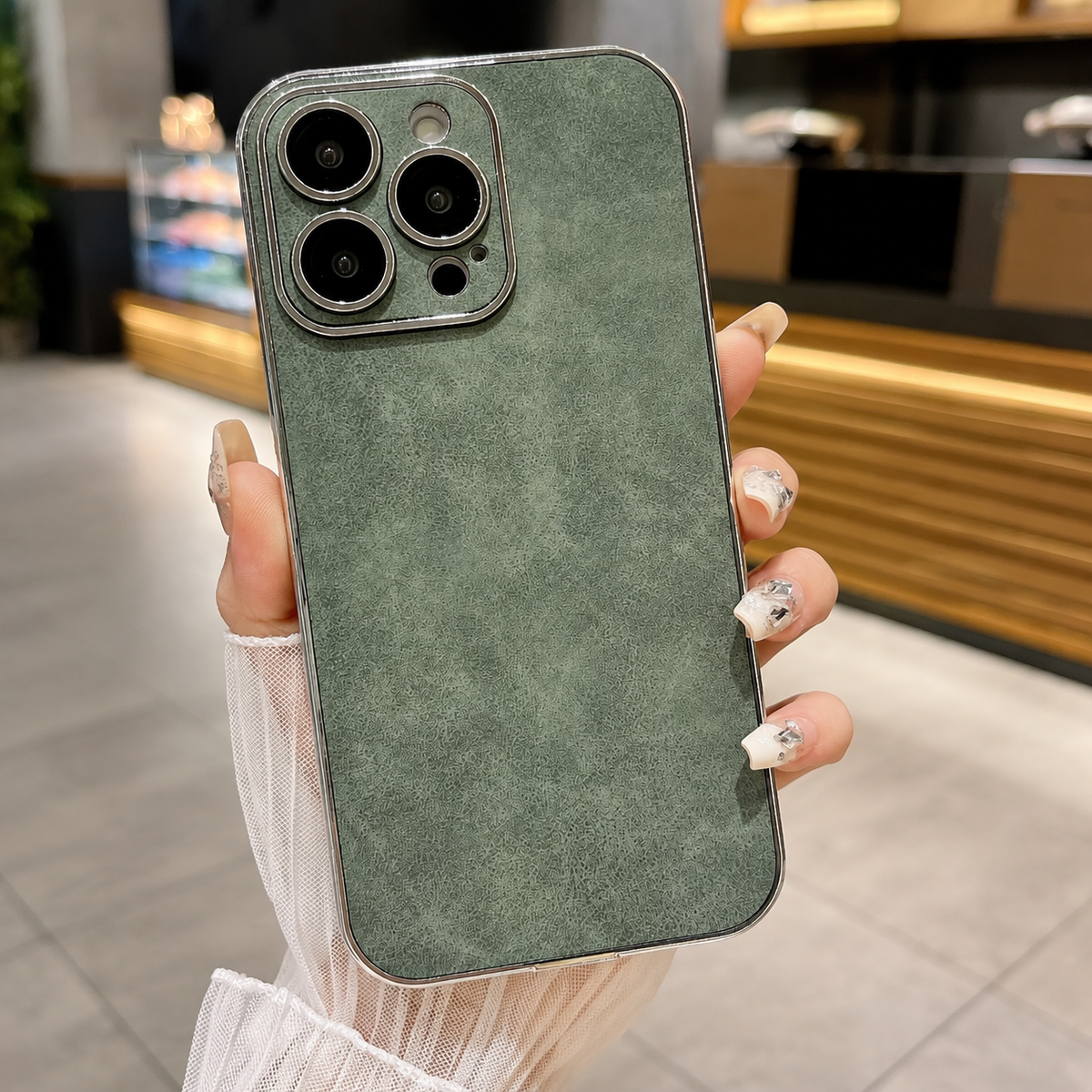 Premium iPhone Case Suede Leather Electroplated Ultra Thin Shockproof Protective Cover Soft Silicone Edges Non Slip Camera Lens Protection Slim