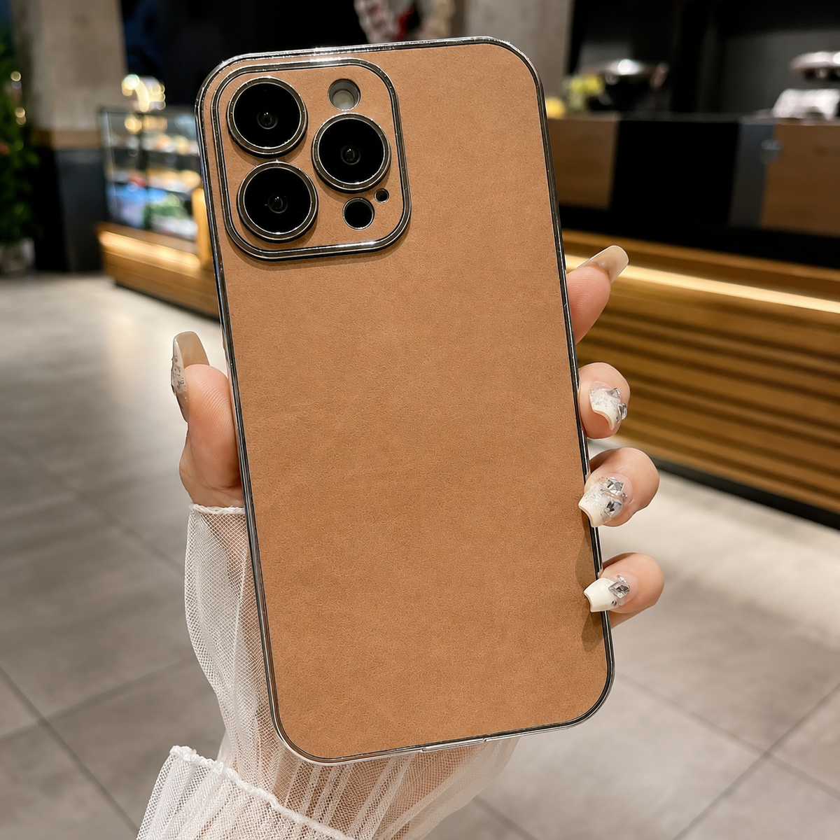 Premium iPhone Case Suede Leather Electroplated Ultra Thin Shockproof Protective Cover Soft Silicone Edges Non Slip Camera Lens Protection Slim