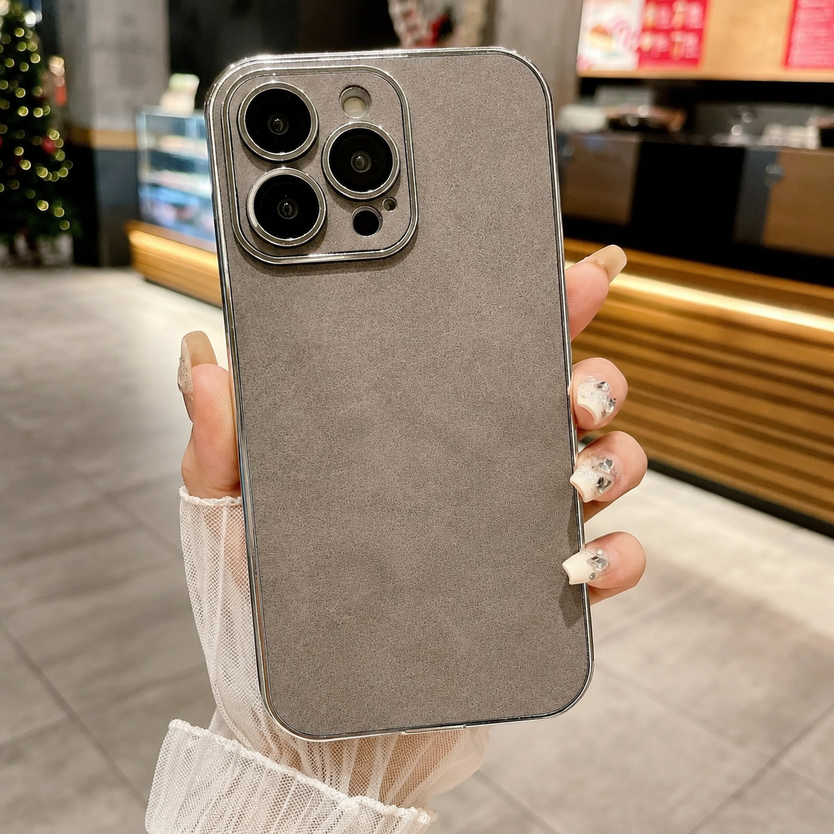 Premium iPhone Case Suede Leather Electroplated Ultra Thin Shockproof Protective Cover Soft Silicone Edges Non Slip Camera Lens Protection Slim