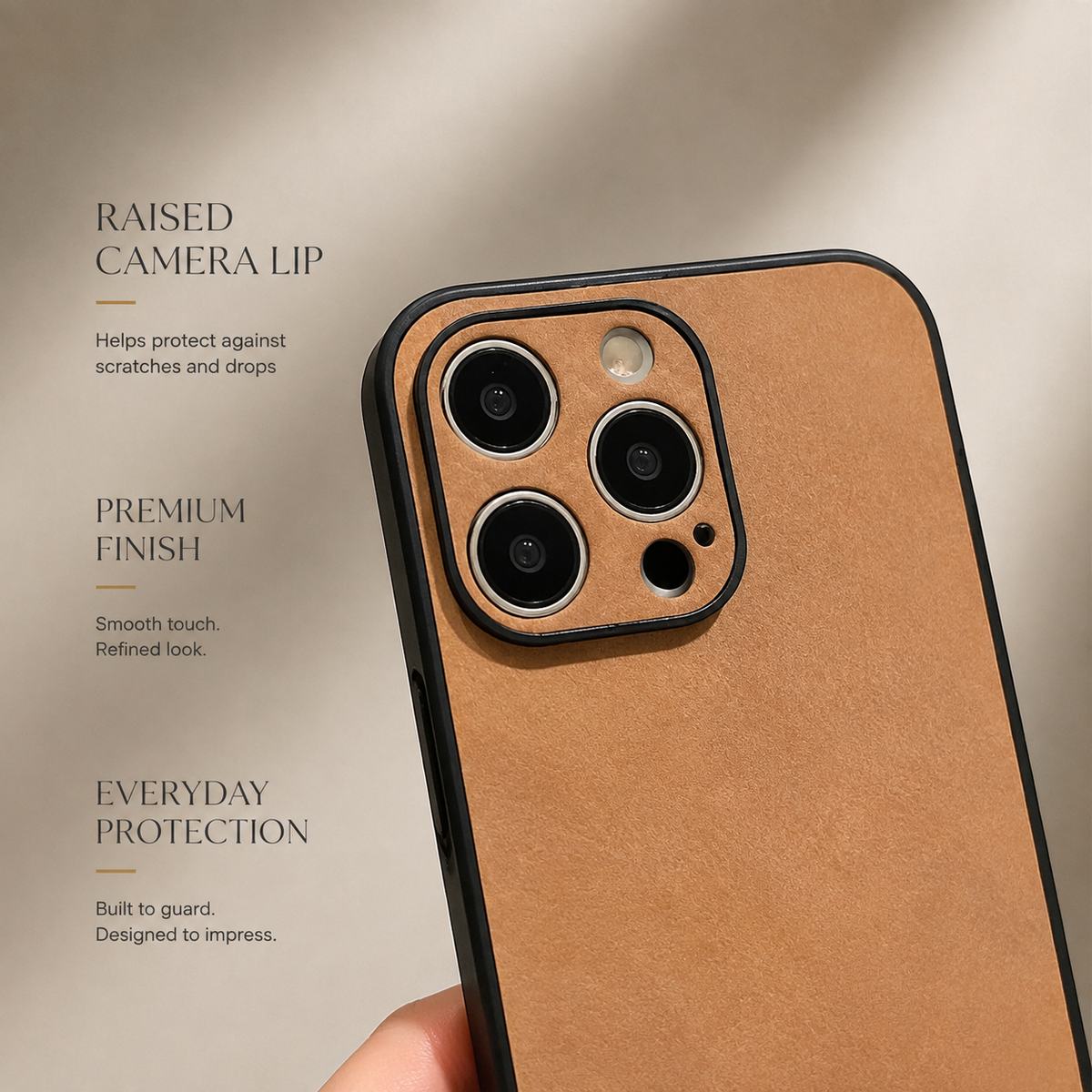 Premium iPhone Case Suede Leather Electroplated Ultra Thin Shockproof Protective Cover Soft Silicone Edges Non Slip Camera Lens Protection Slim