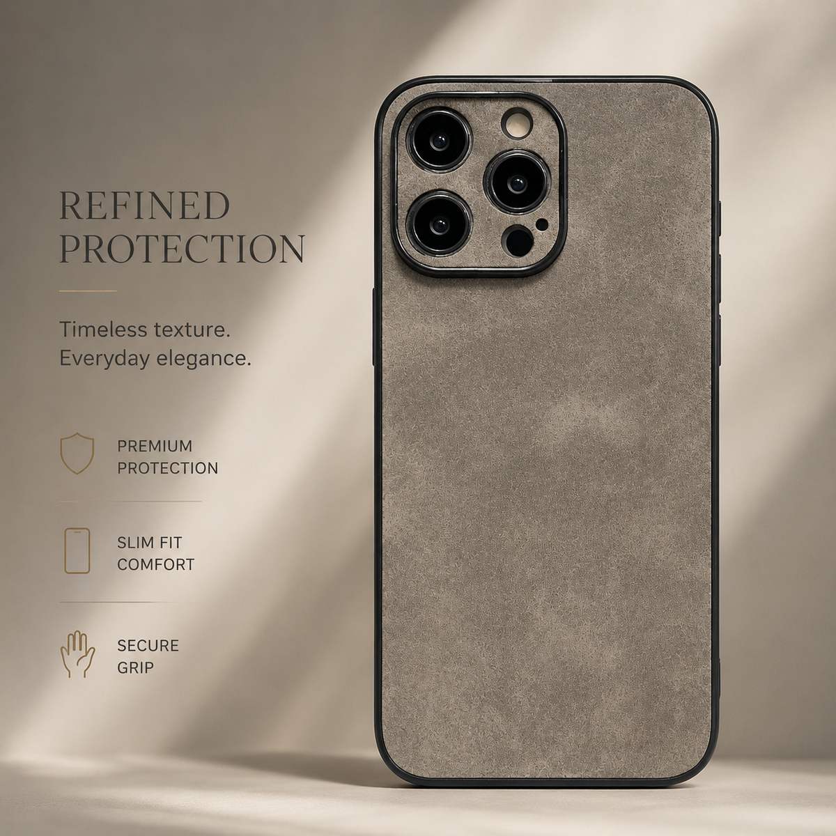 Premium iPhone Case Suede Leather Electroplated Ultra Thin Shockproof Protective Cover Soft Silicone Edges Non Slip Camera Lens Protection Slim
