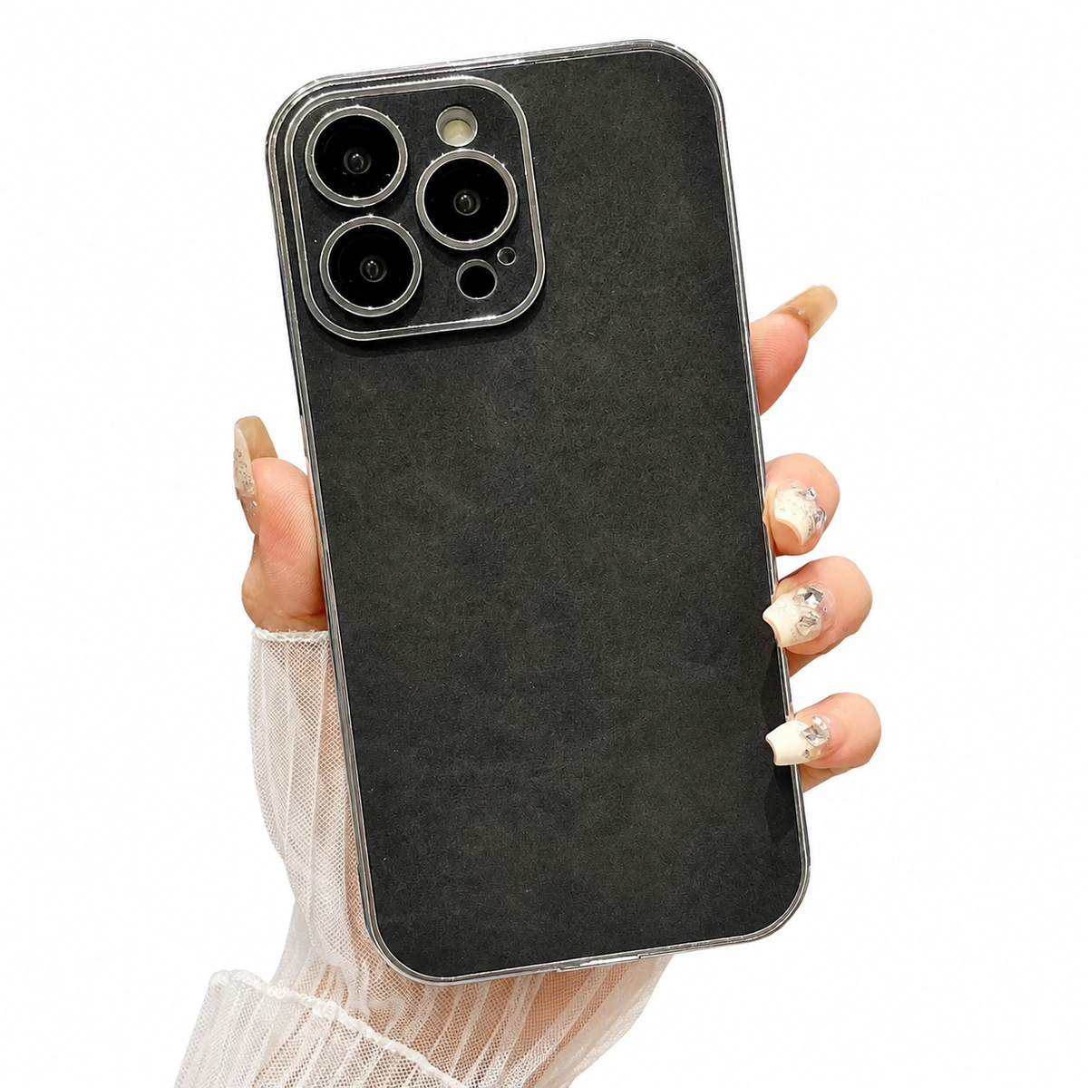 Premium iPhone Case Suede Leather Electroplated Ultra Thin Shockproof Protective Cover Soft Silicone Edges Non Slip Camera Lens Protection Slim