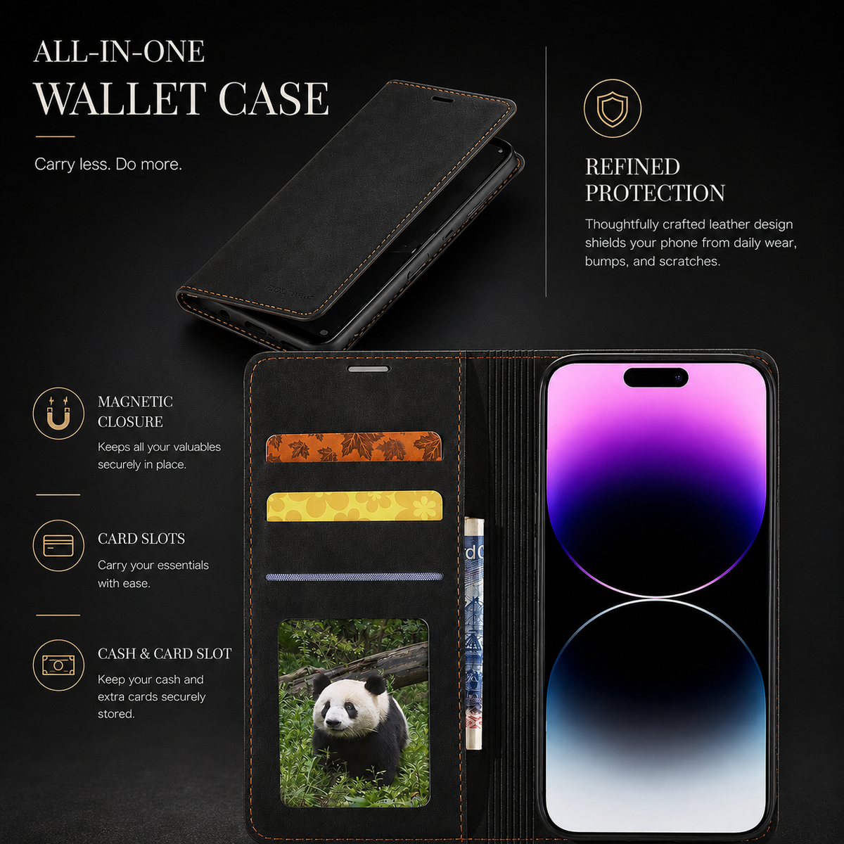 Premium iPhone Case Suede Leather Wallet Flip Cover Card Holder Magnetic Closure Shockproof Protective Cover Full Body Slim Design