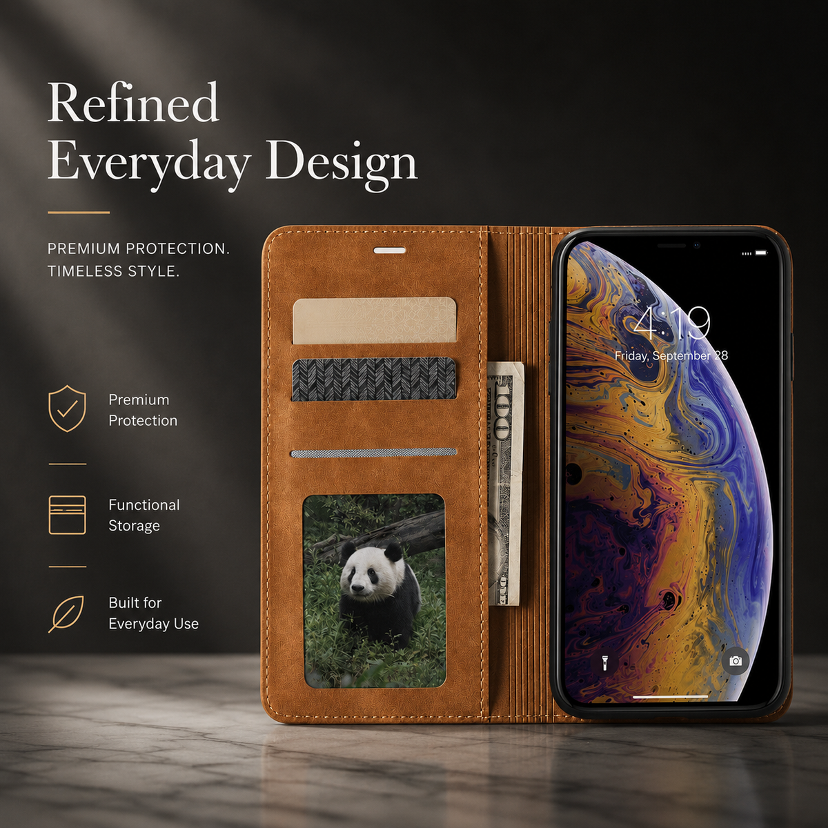 Premium iPhone Case Suede Leather Wallet Flip Cover Card Holder Magnetic Closure Shockproof Protective Cover Full Body Slim Design