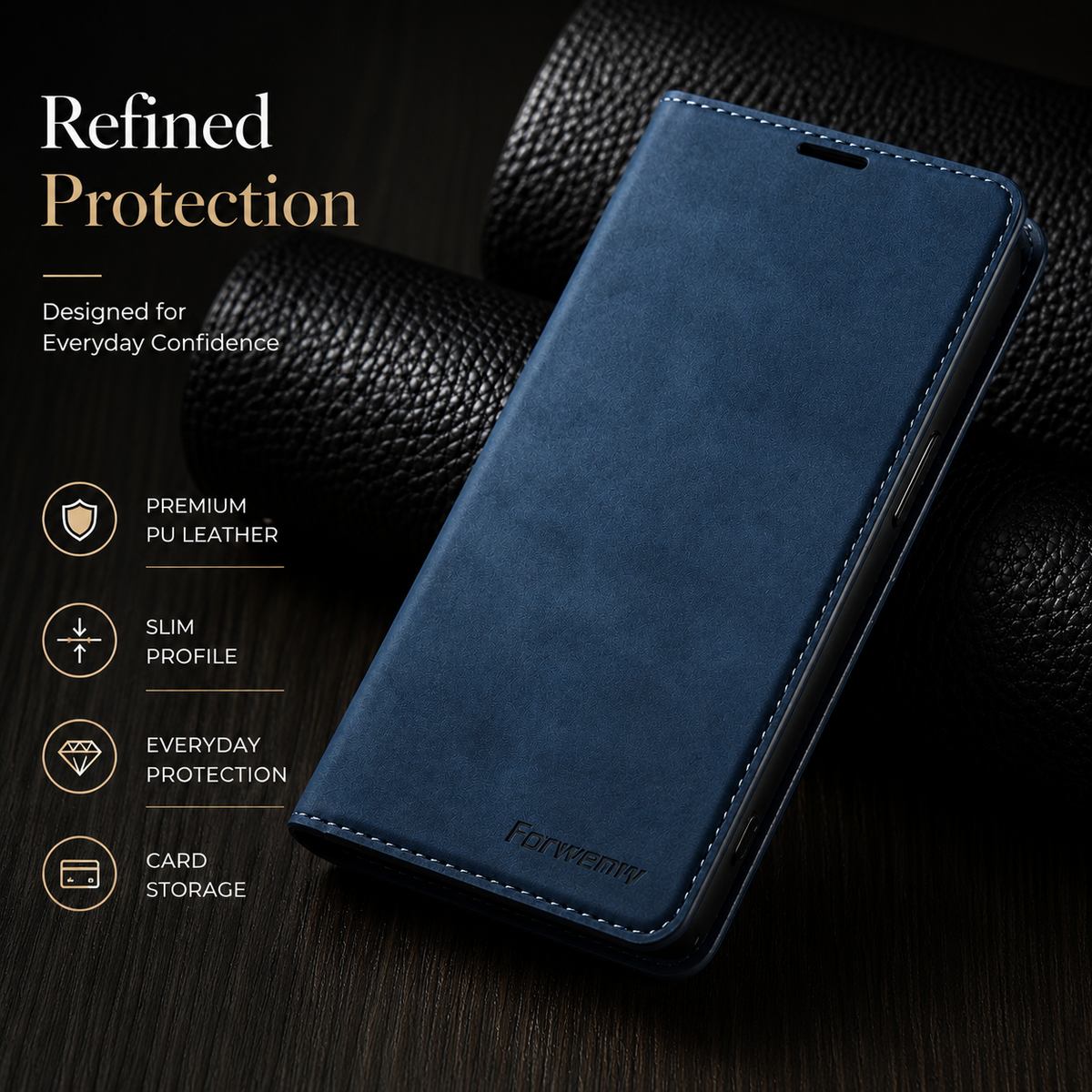 Premium iPhone Case Suede Leather Wallet Flip Cover Card Holder Magnetic Closure Shockproof Protective Cover Full Body Slim Design