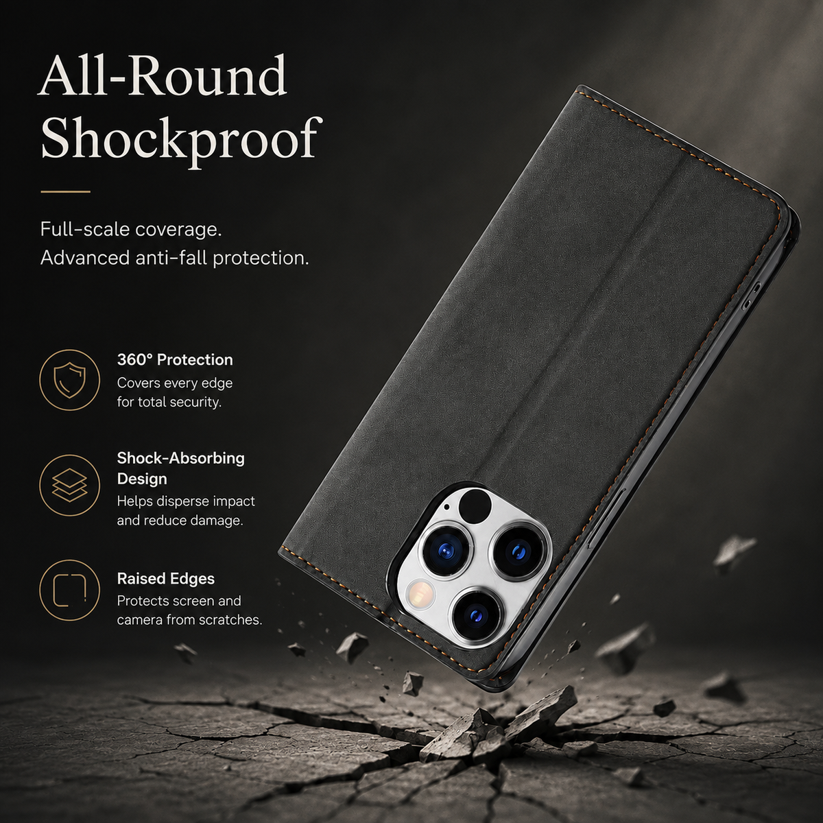 Premium iPhone Case Suede Leather Wallet Flip Cover Card Holder Magnetic Closure Shockproof Protective Cover Full Body Slim Design