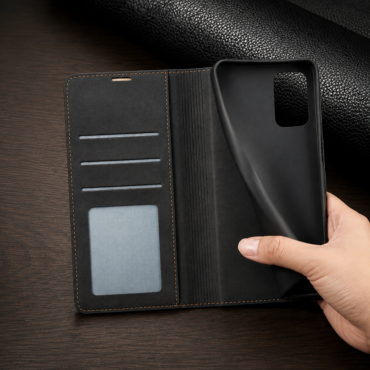 Premium iPhone Case Suede Leather Wallet Flip Cover Card Holder Magnetic Closure Shockproof Protective Cover Full Body Slim Design