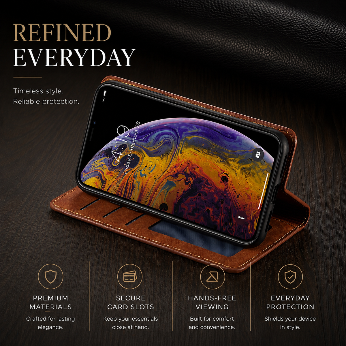 Premium iPhone Case Suede Leather Wallet Flip Cover Card Holder Magnetic Closure Shockproof Protective Cover Full Body Slim Design