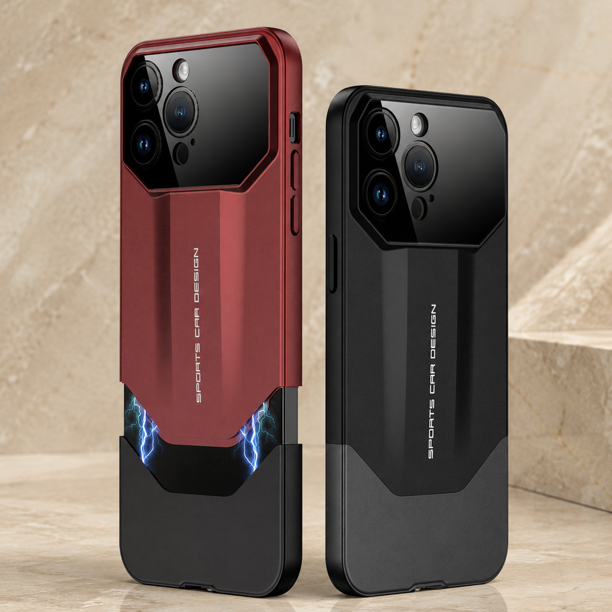 Premium iPhone Case Supercar Design Hard PC Shockproof Protective Cover Camera Lens Protection Anti Scratch Dustproof Slim Half Wrapped 2 in 1 Shell