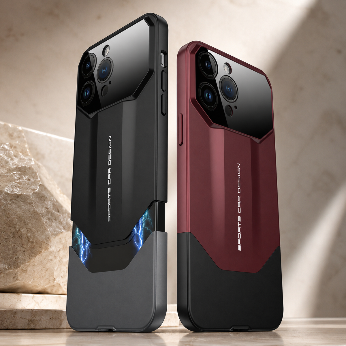 Premium iPhone Case Supercar Design Hard PC Shockproof Protective Cover Camera Lens Protection Anti Scratch Dustproof Slim Half Wrapped 2 in 1 Shell