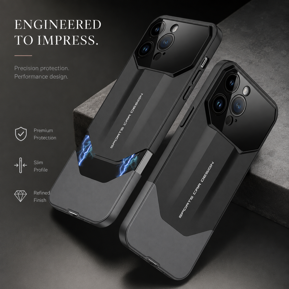 Premium iPhone Case Supercar Design Hard PC Shockproof Protective Cover Camera Lens Protection Anti Scratch Dustproof Slim Half Wrapped 2 in 1 Shell