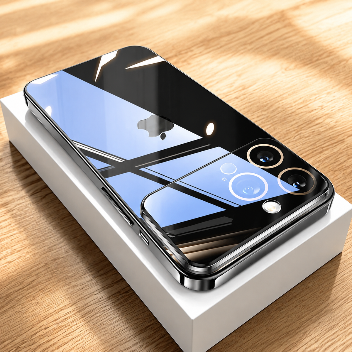 Premium iPhone Case Tempered Glass Camera Protector with Clear Acrylic Hard Back Plated Edges Slim Shockproof Scratch-Resistant Design