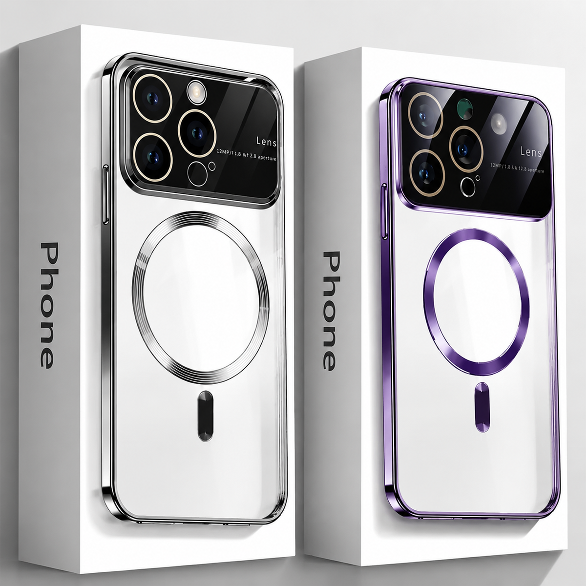 Premium iPhone Case Tempered Glass Camera Protector with Clear Acrylic Hard Back Plated Edges Slim Shockproof Scratch-Resistant Design
