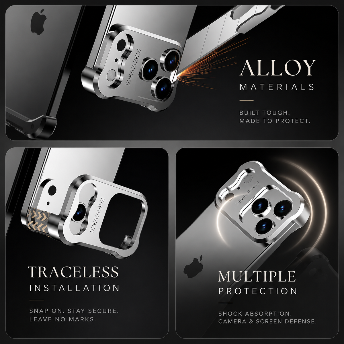 Premium iPhone Case Titanium Alloy Bumper Magnetic Shockproof Lens Protector Matte Anti Slip Lightweight Metal Frame Slim Protective Cover Secure Grip