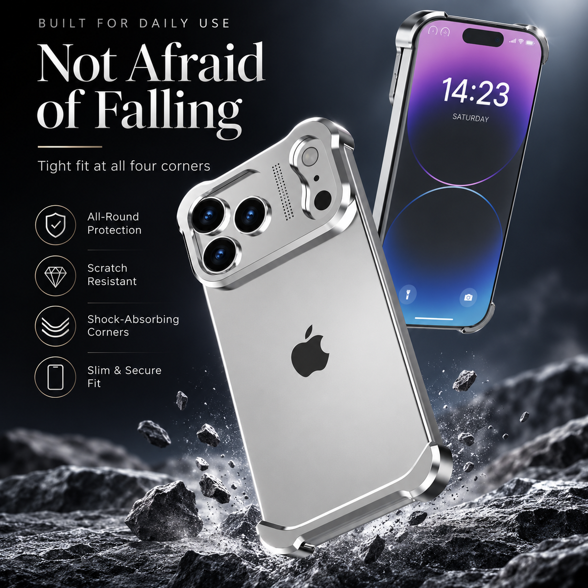 Premium iPhone Case Titanium Alloy Bumper Magnetic Shockproof Lens Protector Matte Anti Slip Lightweight Metal Frame Slim Protective Cover Secure Grip