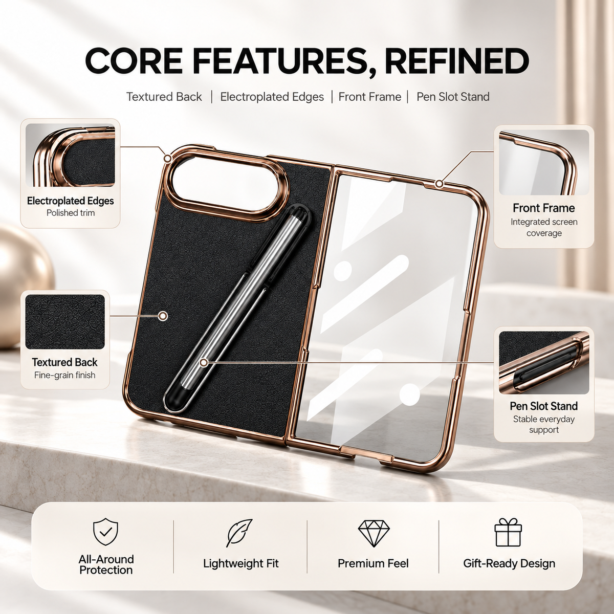 Premium iPhone Case Touch Pen Holder Bracket Stand Foldable Cover Textured Back Panel Business Shockproof Slim Durable Protective Phone Cover Shell Case