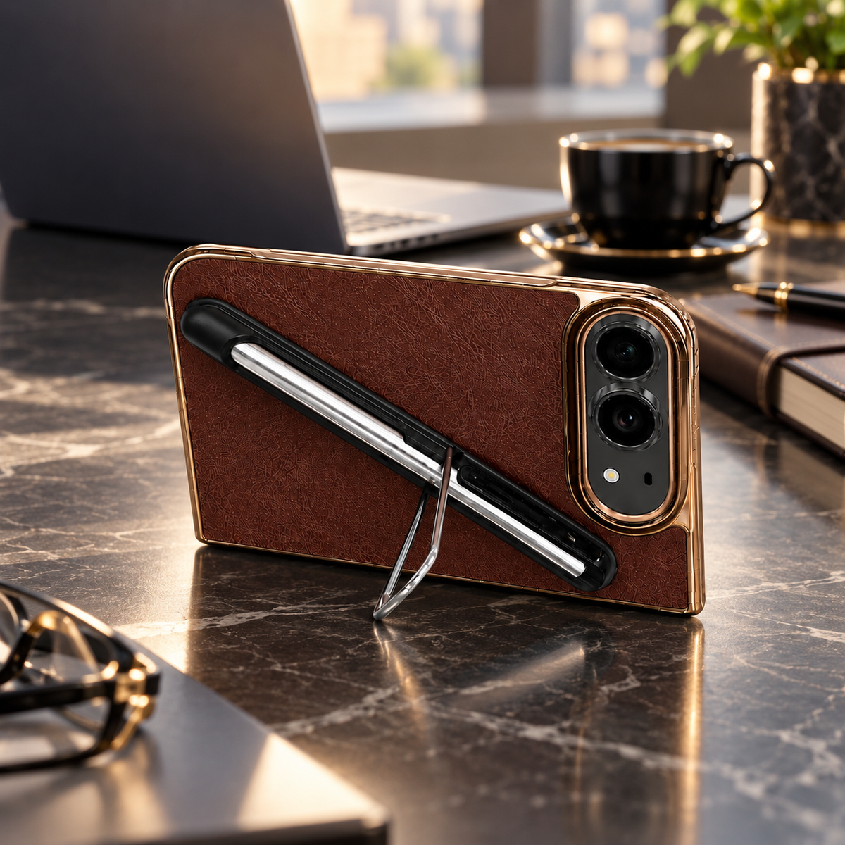 Premium iPhone Case Touch Pen Holder Bracket Stand Foldable Cover Textured Back Panel Business Shockproof Slim Durable Protective Phone Cover Shell Case