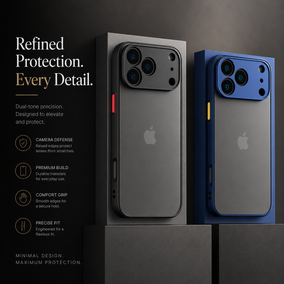 Premium iPhone Case Translucent Matte Shockproof Protective Cover PC TPU Armor Bumper Anti Scratch Anti Fingerprint Slim Lightweight Full Coverage Case