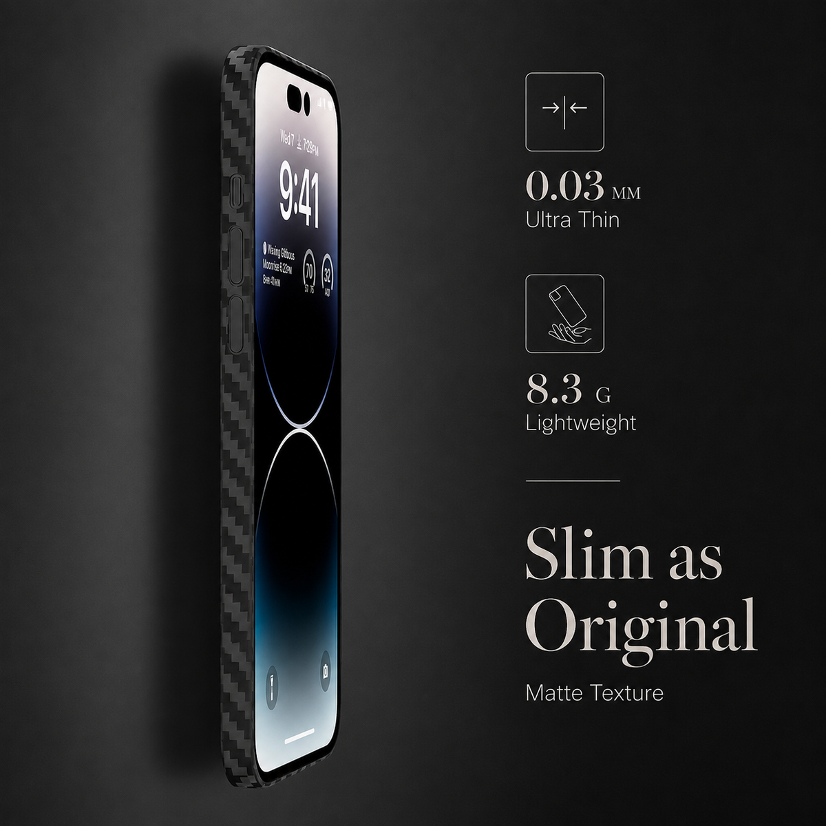 Premium iPhone Case Ultra Slim 0.3mm Carbon Fiber Matte Cover Camera Protection Anti Fingerprint Lightweight Non Slip MagSafe Wireless Charging Design