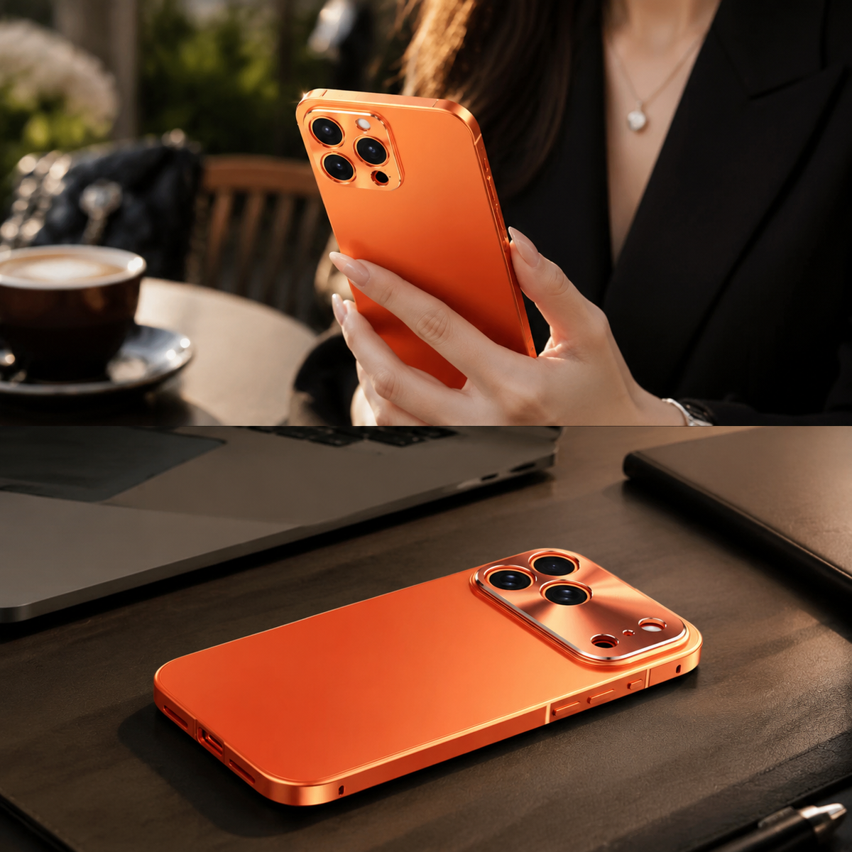 Premium iPhone Case Ultra Thin Aluminum Alloy Frame with Frosted Matte Backplate, Shockproof Camera Lens Guard and Slim Protective Design