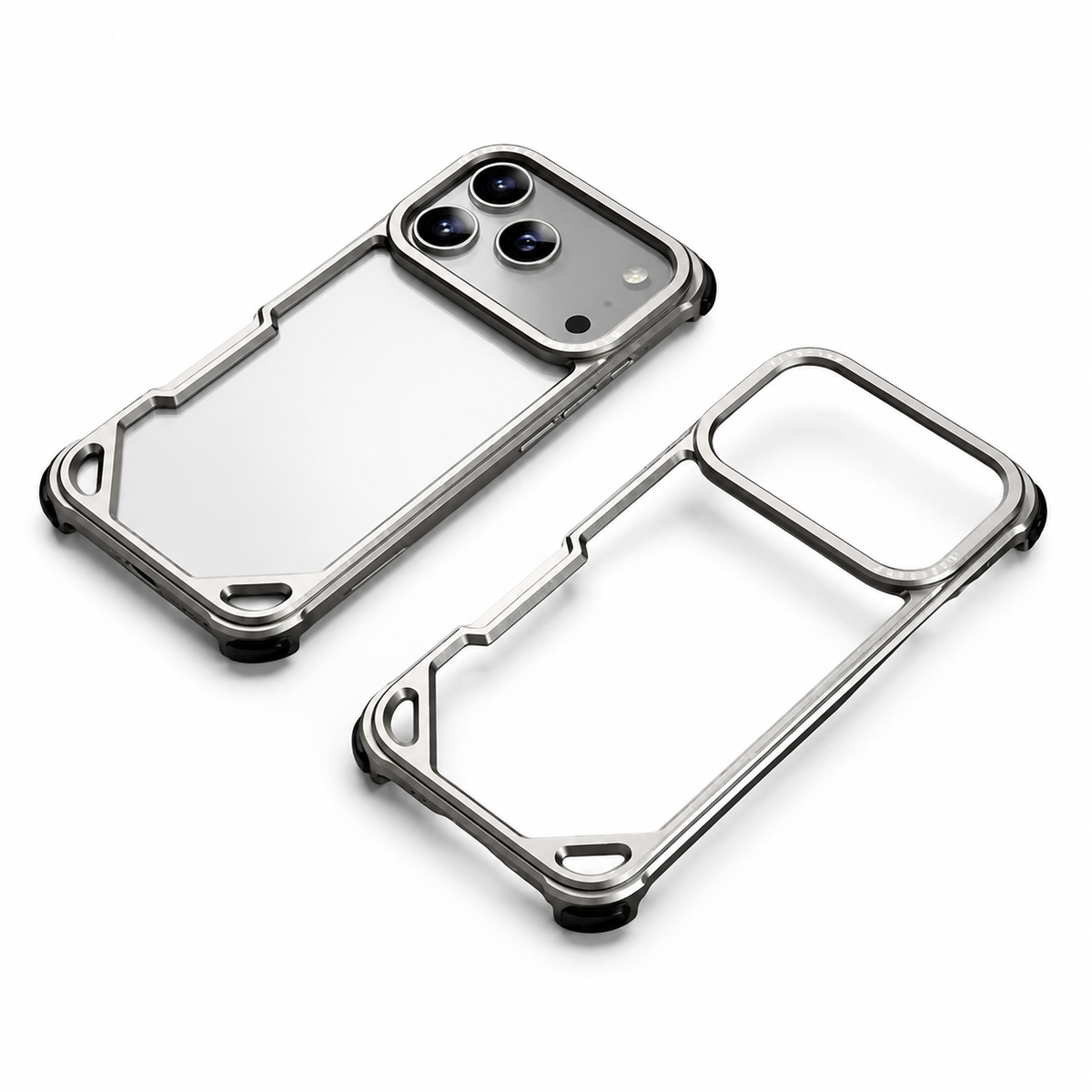Premium iPhone Case Ultra Thin Aluminum Metal Frame Shockproof Bumper Wireless Charging Half Wrapped Minimalist Slim Protective Cover Lightweight Case