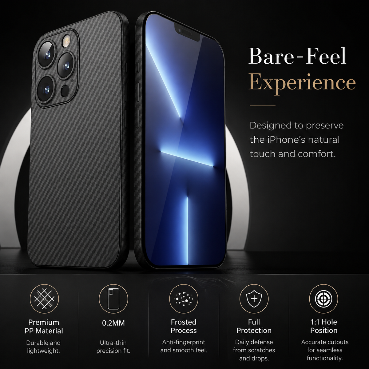 Premium iPhone Case Ultra Thin Carbon Fiber Matte Protective Cover Lightweight Scratch Resistant Slim Hard Back Minimalist Full Coverage Design