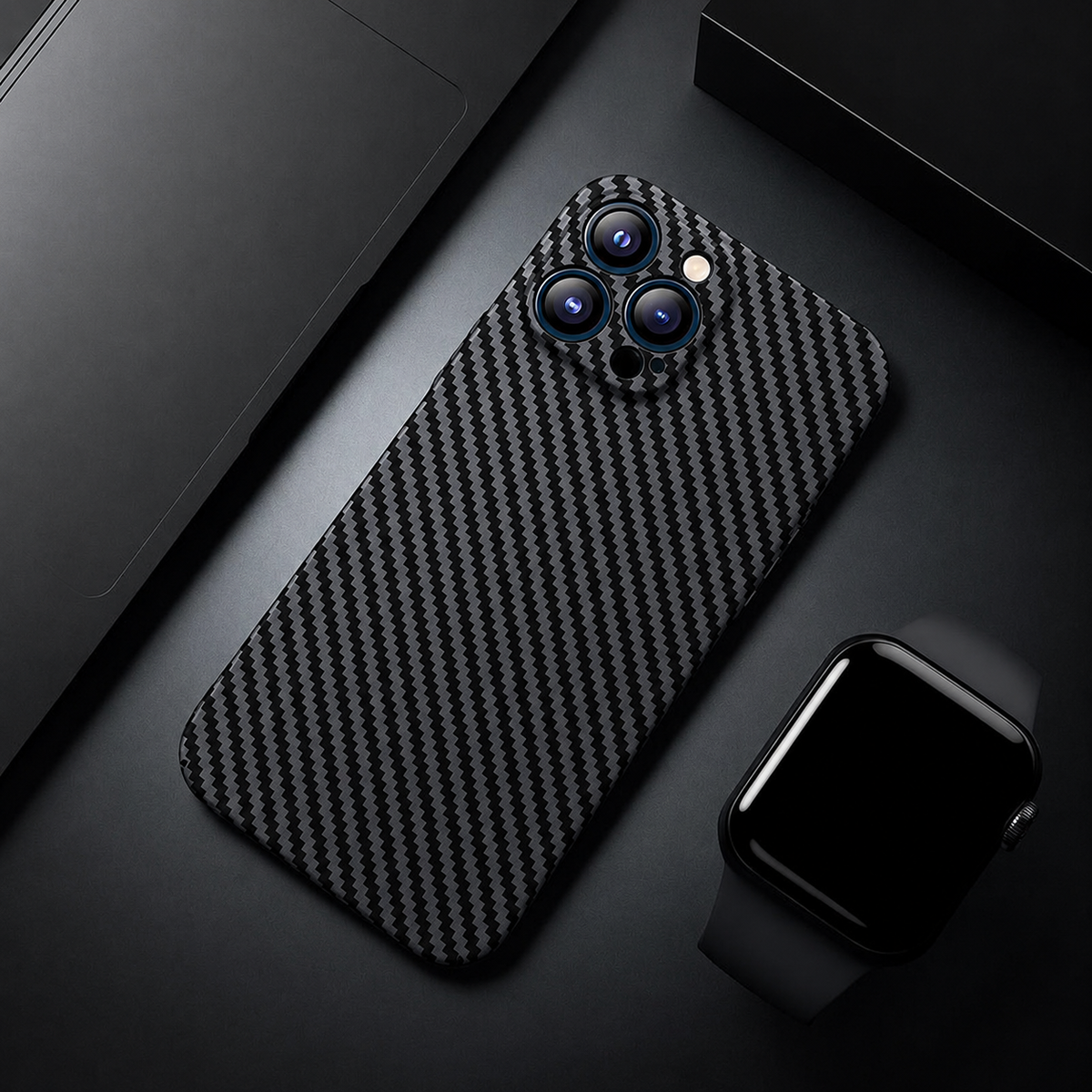 Premium iPhone Case Ultra Thin Carbon Fiber Matte Protective Cover Lightweight Scratch Resistant Slim Hard Back Minimalist Full Coverage Design