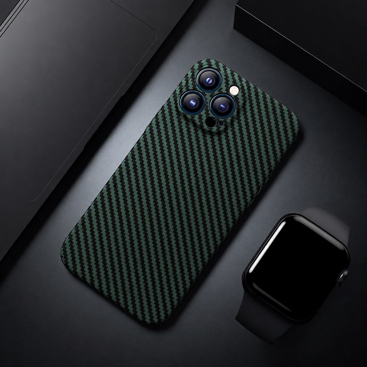 Premium iPhone Case Ultra Thin Carbon Fiber Matte Protective Cover Lightweight Scratch Resistant Slim Hard Back Minimalist Full Coverage Design