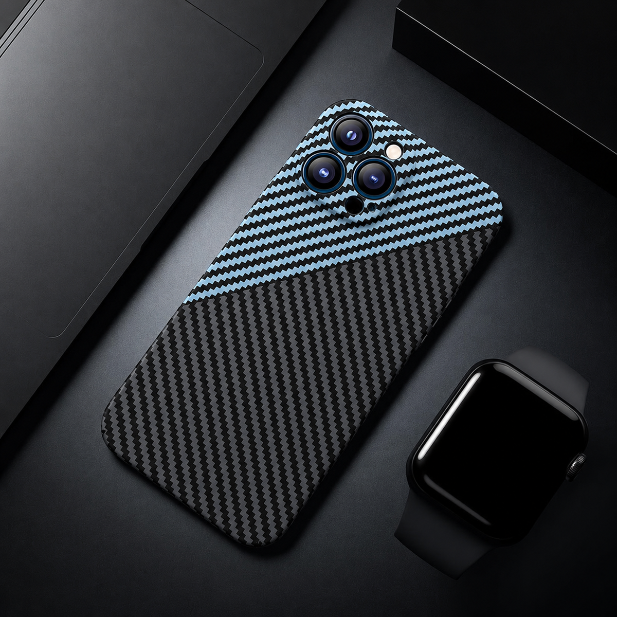 Premium iPhone Case Ultra Thin Carbon Fiber Matte Protective Cover Lightweight Scratch Resistant Slim Hard Back Minimalist Full Coverage Design
