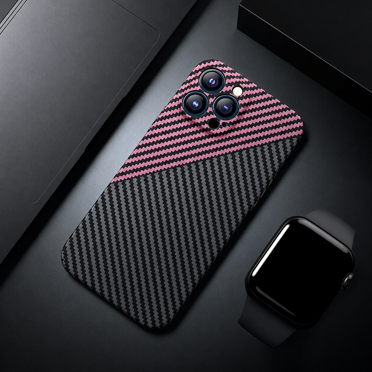 Premium iPhone Case Ultra Thin Carbon Fiber Matte Protective Cover Lightweight Scratch Resistant Slim Hard Back Minimalist Full Coverage Design