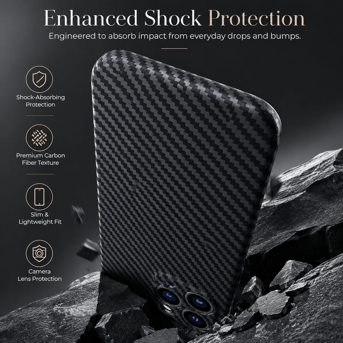 Premium iPhone Case Ultra Thin Carbon Fiber Matte Protective Cover Lightweight Scratch Resistant Slim Hard Back Minimalist Full Coverage Design