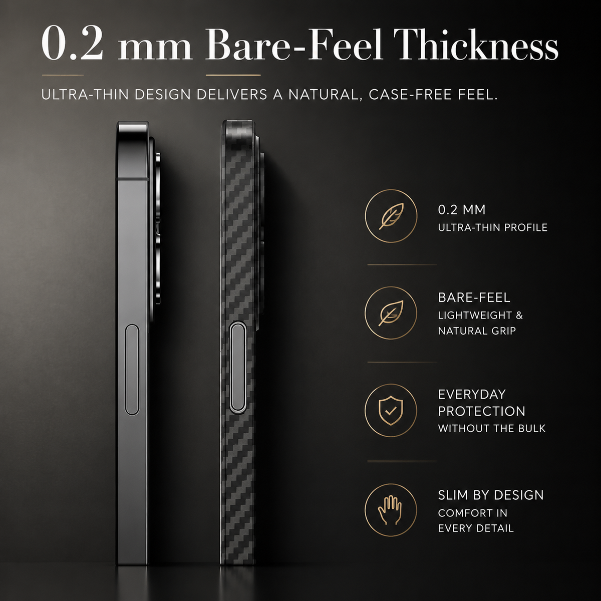 Premium iPhone Case Ultra Thin Carbon Fiber Matte Protective Cover Lightweight Scratch Resistant Slim Hard Back Minimalist Full Coverage Design