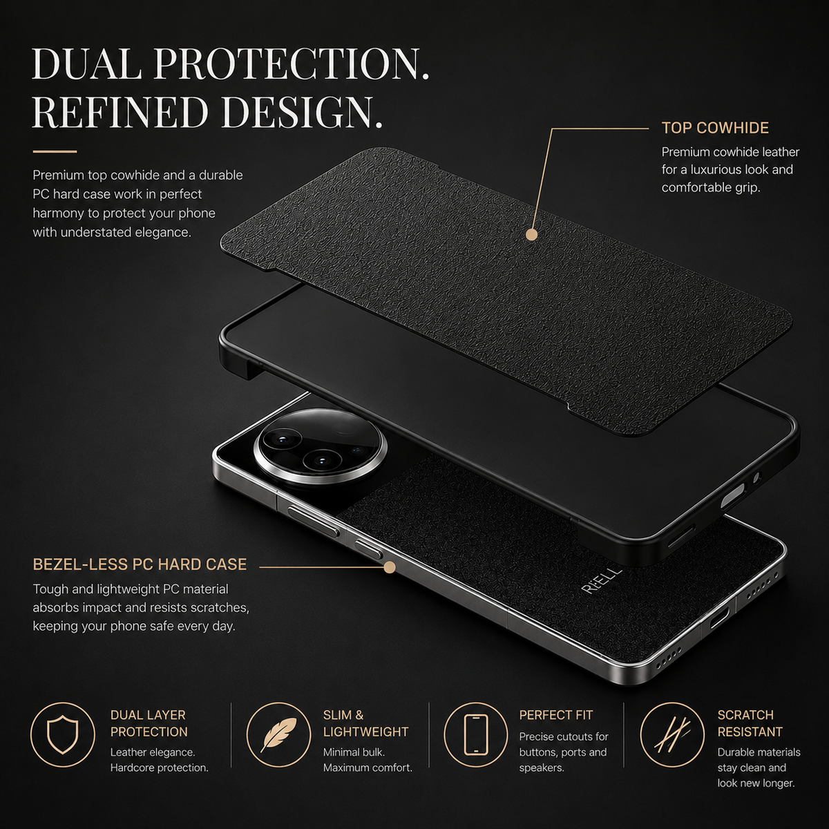 Premium iPhone Case Ultra Thin Frameless Leather PC Cover MagSafe Shockproof Anti-Fall Borderless Protective Design Camera Guard Lightweight Slim Fits