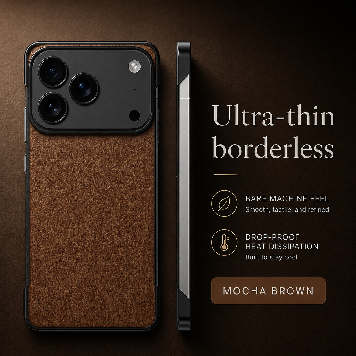 Premium iPhone Case Ultra Thin Frameless Leather PC Cover MagSafe Shockproof Anti-Fall Borderless Protective Design Camera Guard Lightweight Slim Fits