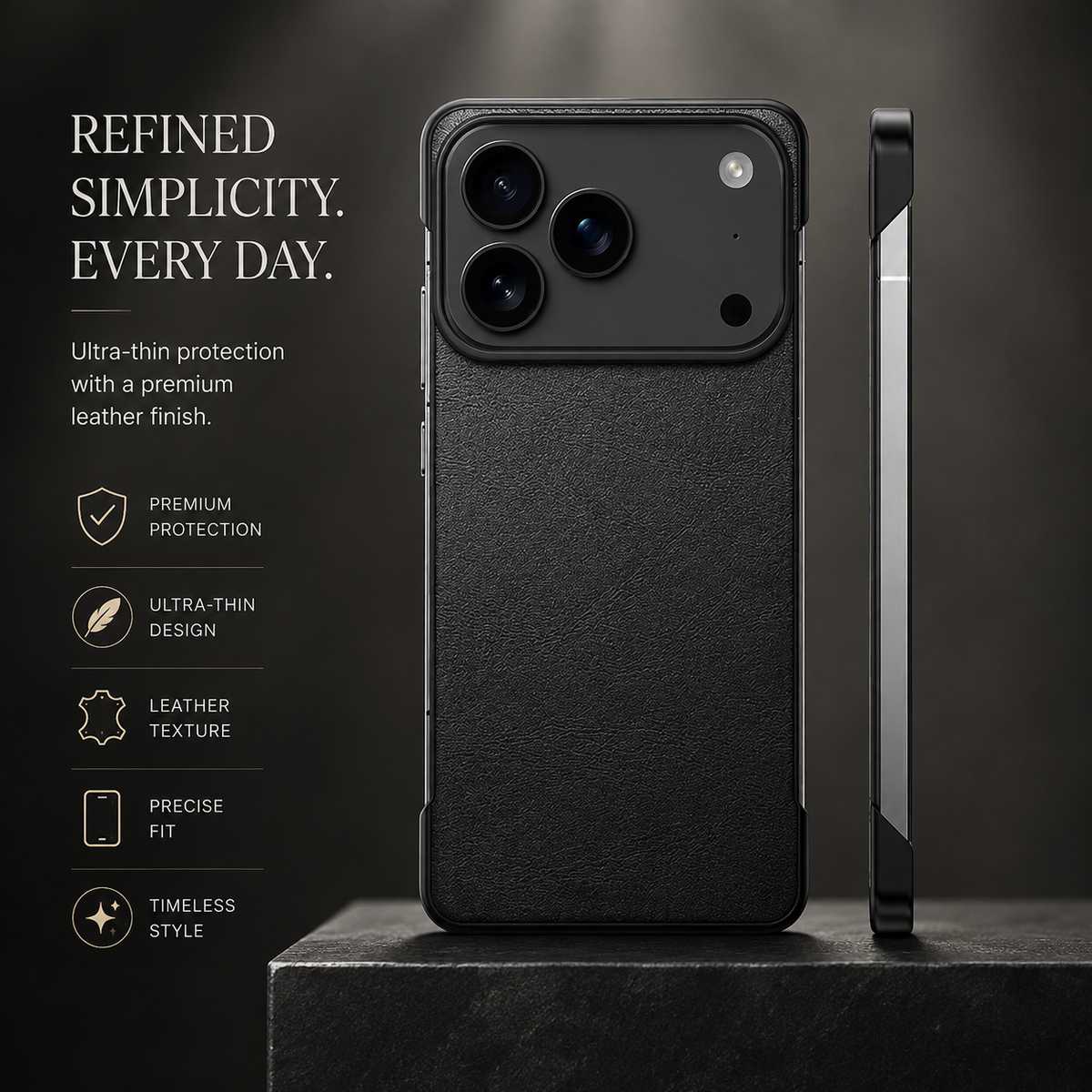 Premium iPhone Case Ultra Thin Frameless Leather PC Cover MagSafe Shockproof Anti-Fall Borderless Protective Design Camera Guard Lightweight Slim Fits