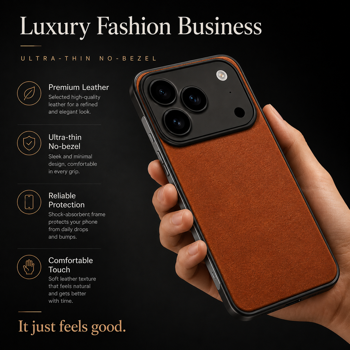 Premium iPhone Case Ultra Thin Frameless Leather PC Cover MagSafe Shockproof Anti-Fall Borderless Protective Design Camera Guard Lightweight Slim Fits