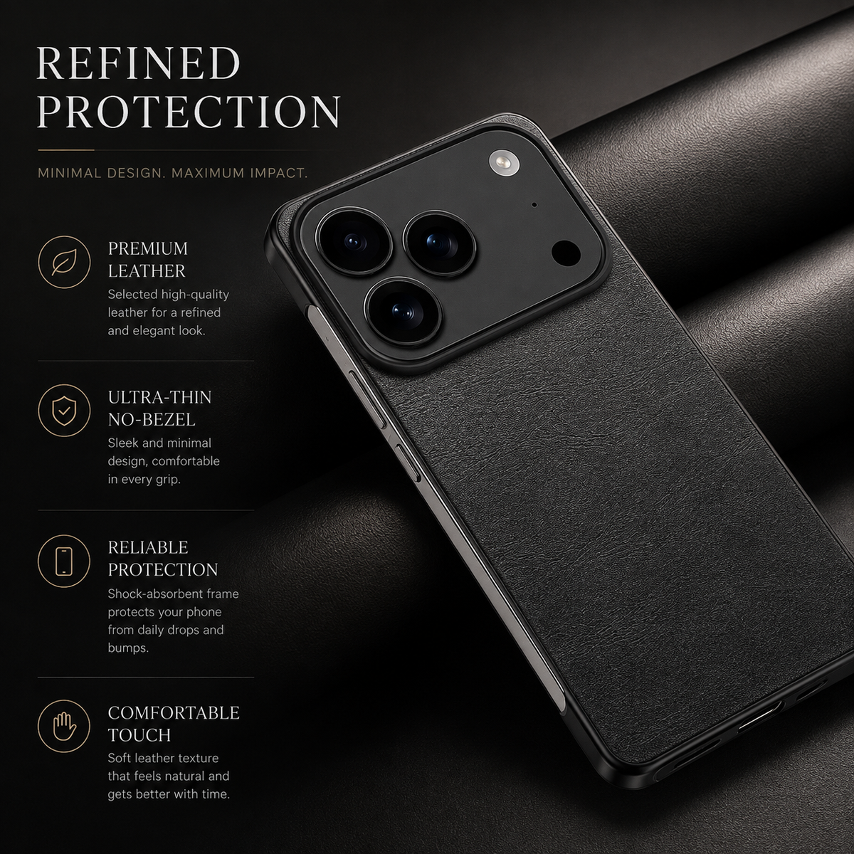Premium iPhone Case Ultra Thin Frameless Leather PC Cover MagSafe Shockproof Anti-Fall Borderless Protective Design Camera Guard Lightweight Slim Fits